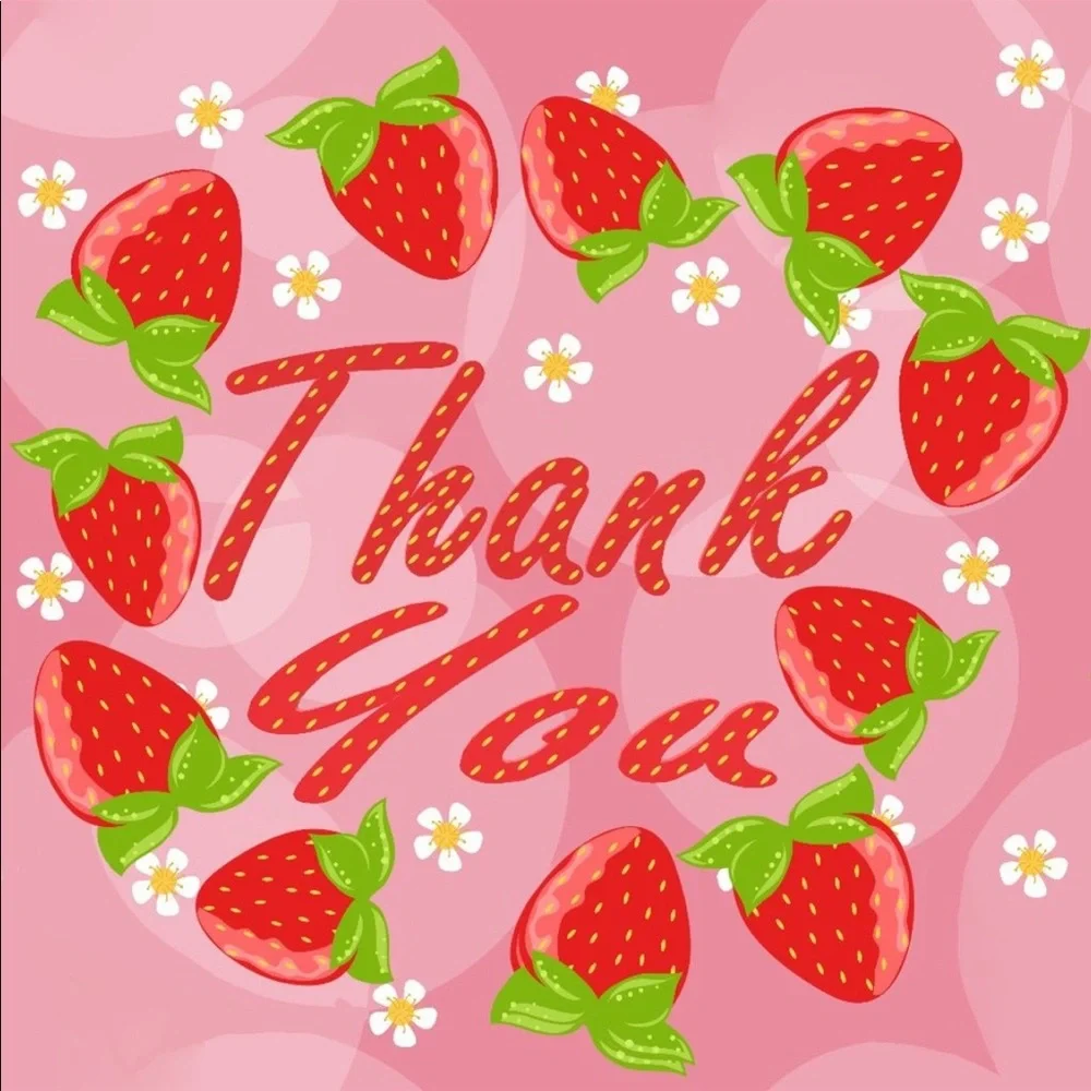 100 (2x2 Inch) Square Stickers, Strawberry Strawberries High Gloss, Thank You